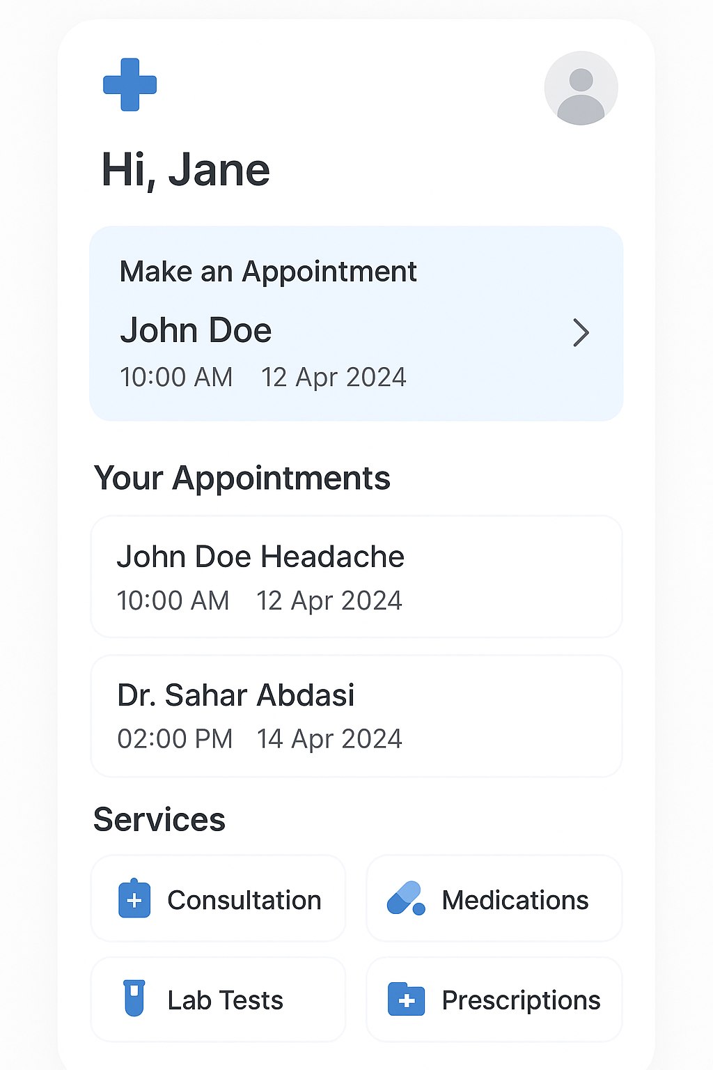 i-Clinic App Screen 1